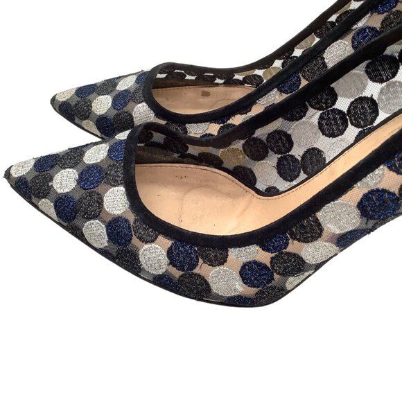 J. CREW COLLECTION 10.5 Elsie Polka Dot Mesh Stiletto Pumps Point Toe Navy Multi - Picture 10 of 11